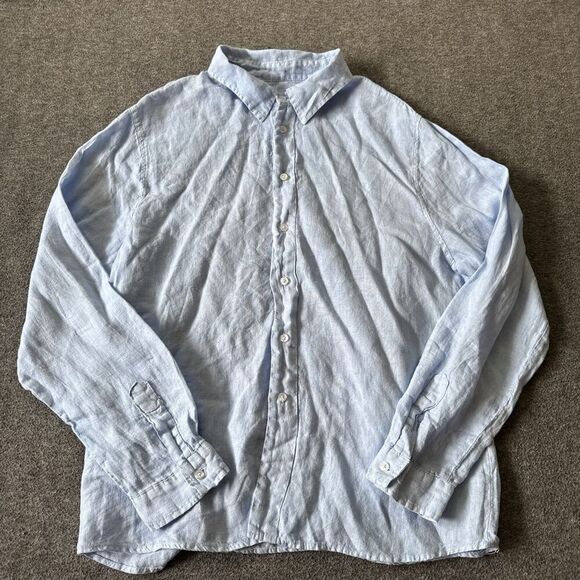Puro Lino Shirt Mens Size 3XL Blue Button Up Long Sleeve Linen Made In Italy - Picture 1 of 8